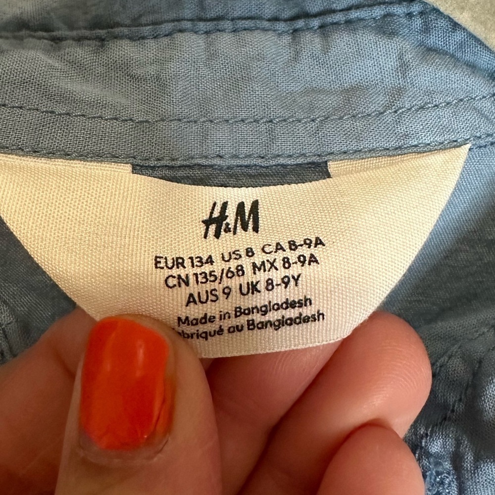 H&M Boys Short Sleeve Blue Ombré Button Down Shirt - Picture 3 of 3